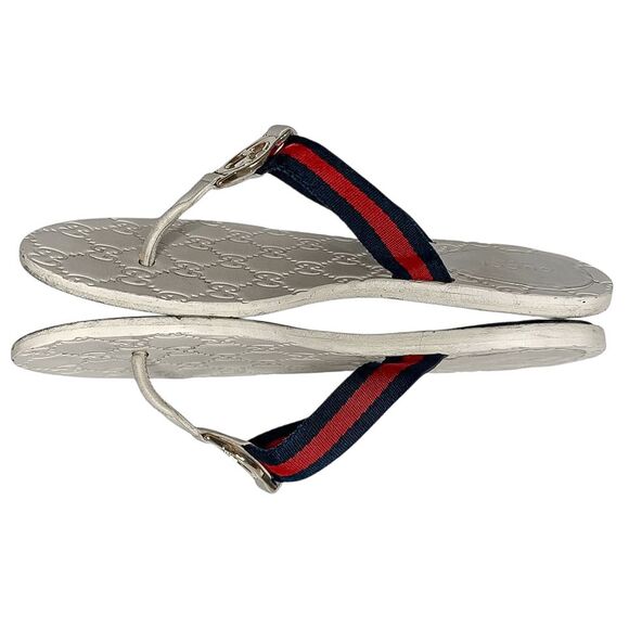 Gucci GG Web Stripe Thong Sandals EU 36.5 US 6.5 White Flip Flop Slide Flat Heel - Picture 6 of 11